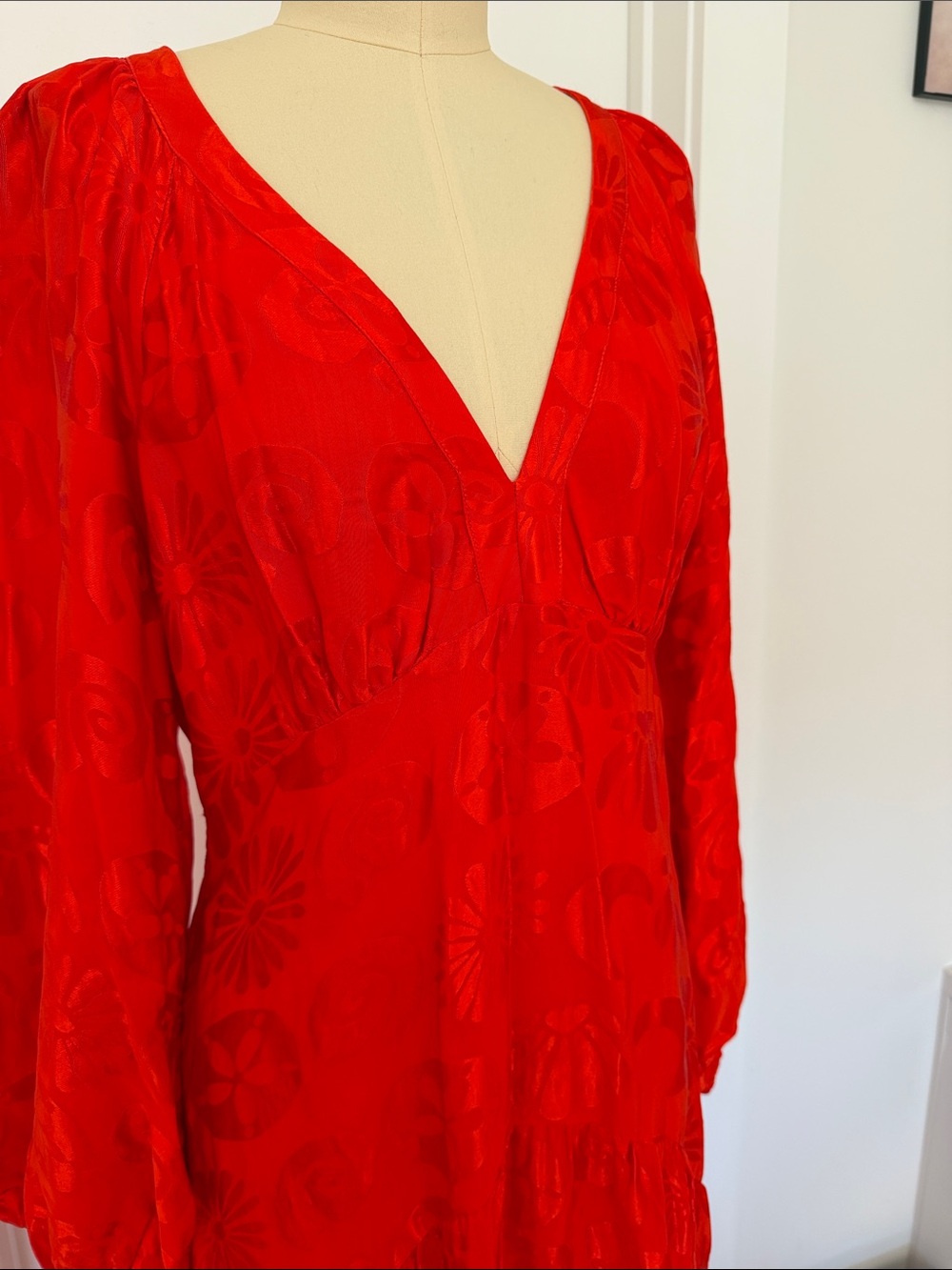 Anthropologie Red V-Neck Long Sleeve Maxi Dress - Picture 2 of 7